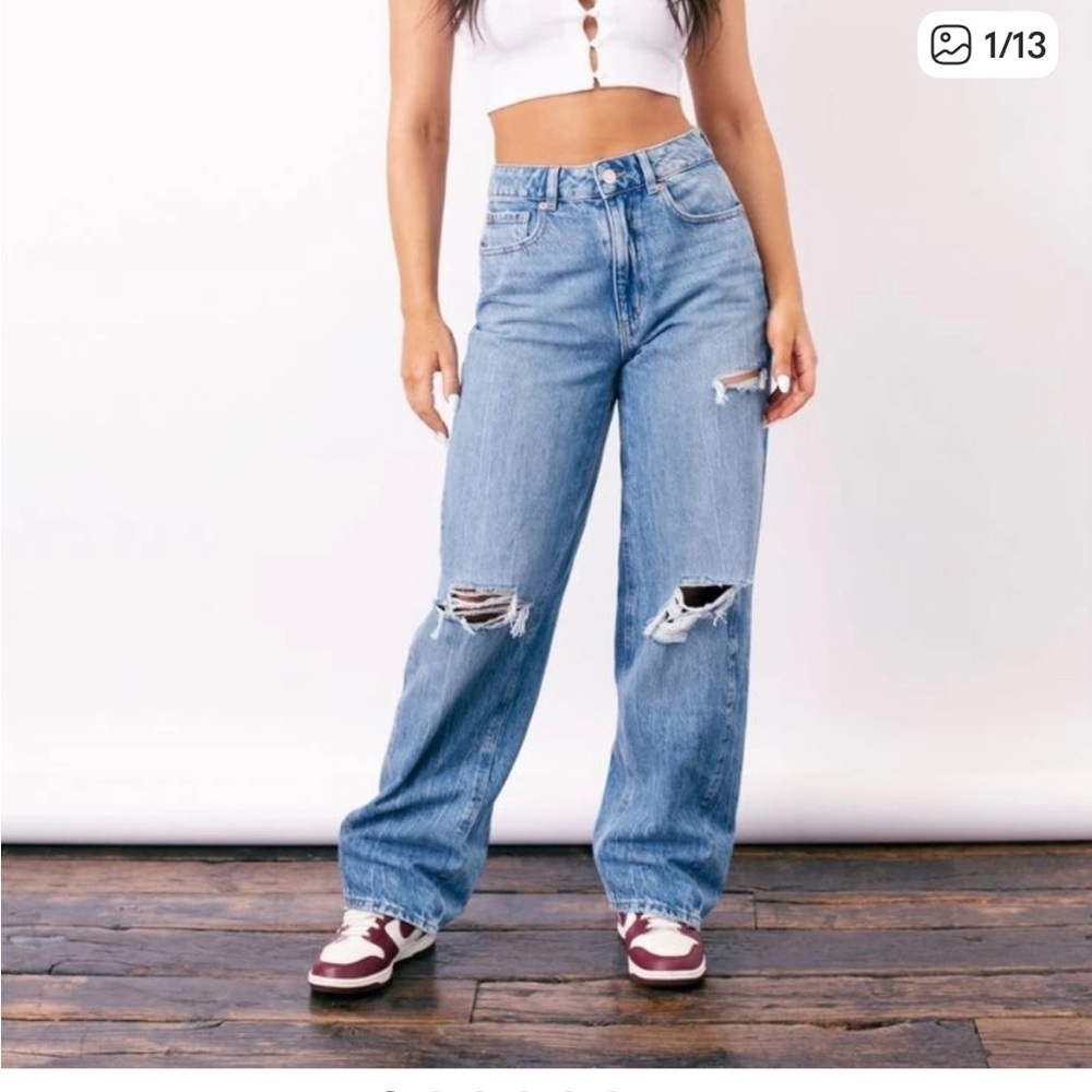 Garage denim blue street wide leg jeans